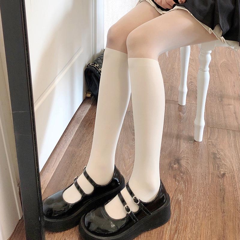 Women's Lolita Black Stockings: Spring/Autumn Over-the-Knee Patchwork Thigh-High, JK Pantyhose, Black & White