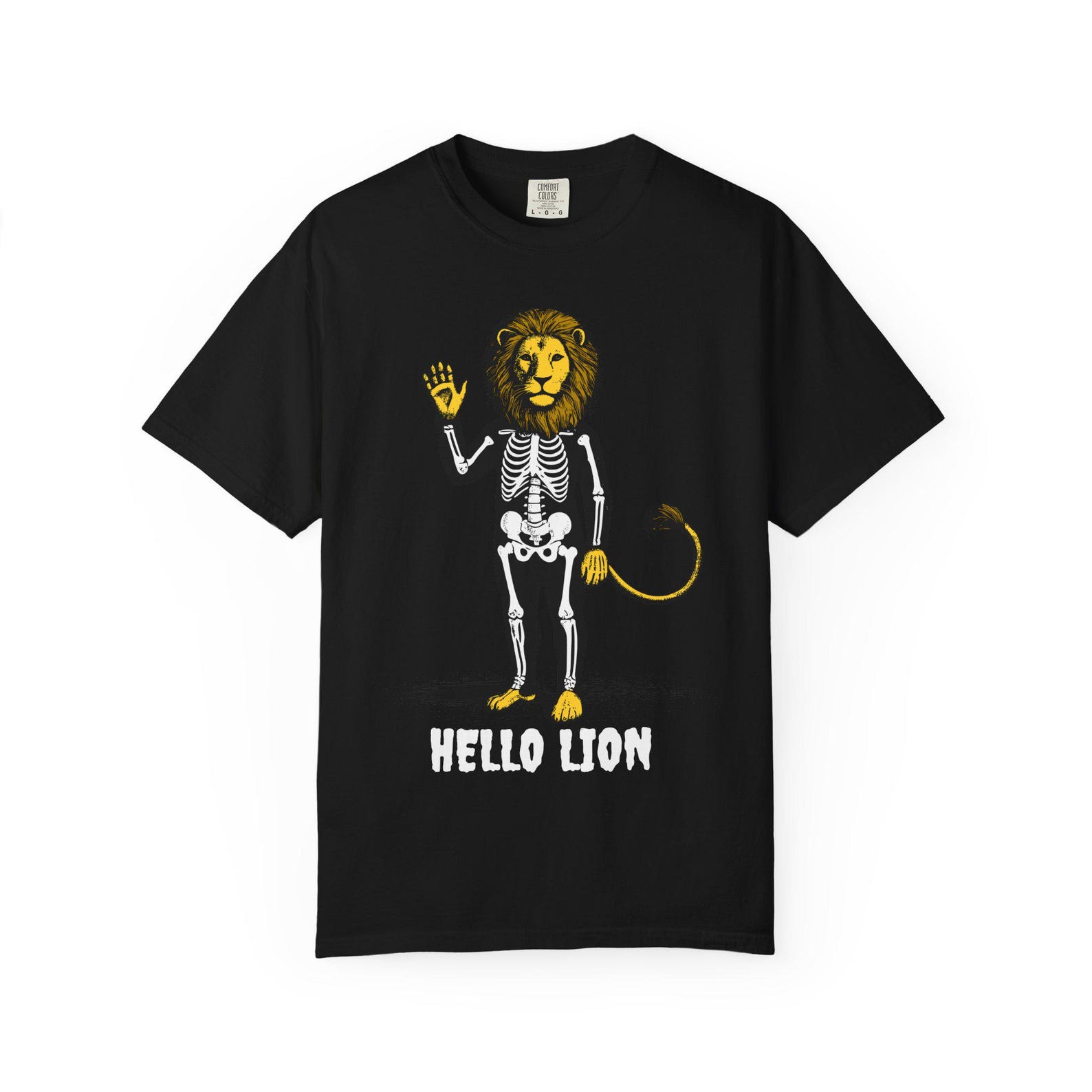 Hello Lion Halloween T-Shirt: Funny Skeleton Animal Tee S