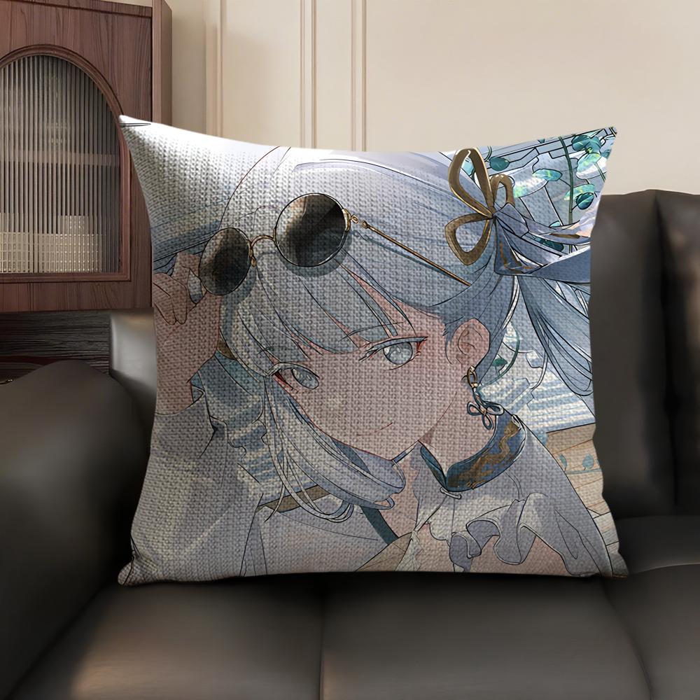 Jinhsi Wuthering Waves Cute Cushion Cover Natural Linen Organic Fabric Double-Sided Printing Sofa Home Decor Gift Pillow Case