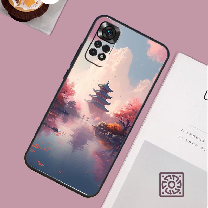 Japanese Art Temple Sakura Phone Case For Redmi Note 13 Pro 12 11 10 9 8 Pro 9S 10S 11S 12S 10A 9C 10C 12C 13C Cover