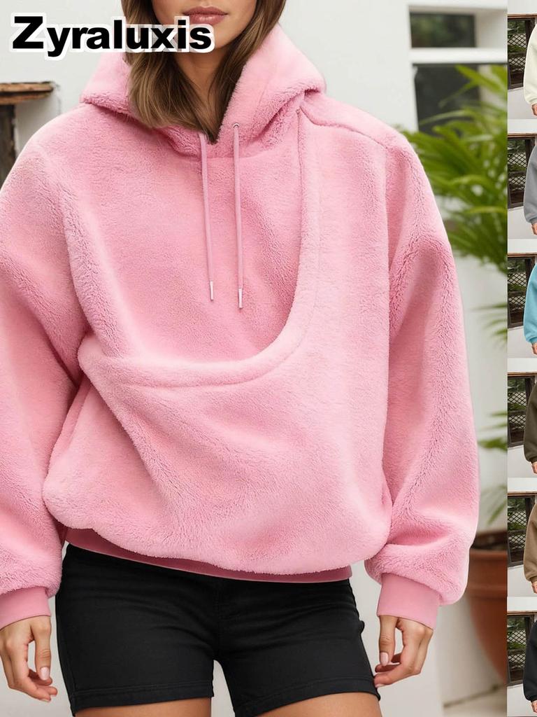 Women's Plush Fleece Hoodie with Loose Fit for Fall Winter Daily Wear