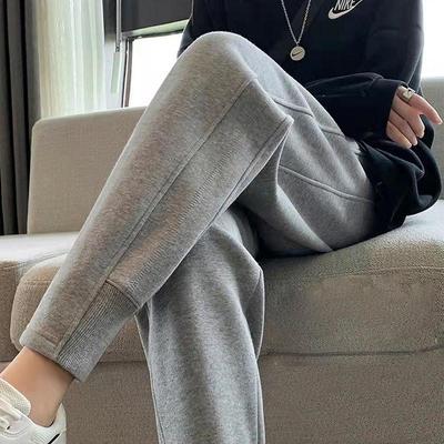Women's High-Waisted Cotton Blend Harem Sweatpants - Spring 2025 Style, Thin, Casual, Age-Reducing, Nine-Tenths Length, Cuffed.