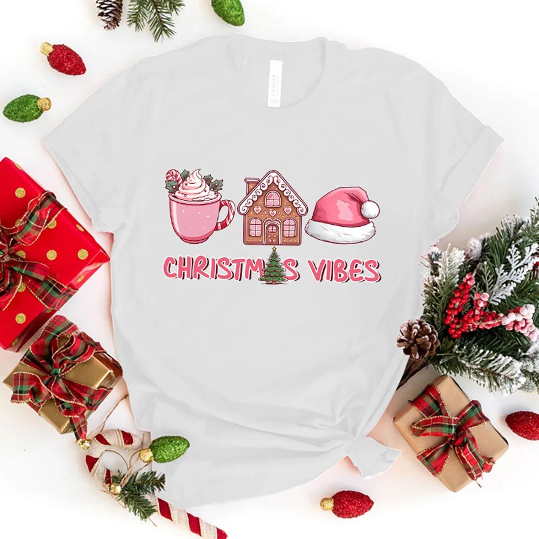 

New Fuuny Christmas Vibes Letter Printed Unisex Men S And Women S Fashion Short Sleeve Christmas Vibes Casual Tops Tees XXXL золотой