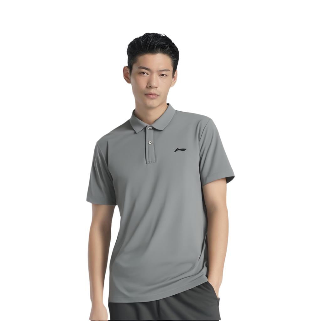 Li Ning Fitness Series Solid Color Simple Versatile Casual Short Sleeve Polo Shirt Men Tops Gray APLU141-5