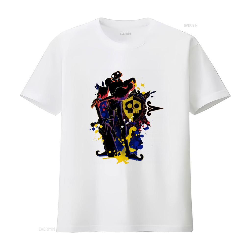 Medievil Sir Daniel Fortesque Retro Videospiel Gaming T-Shirt mit Totenkopfschild-Druck vintage gewaschen Designerbekleidung
