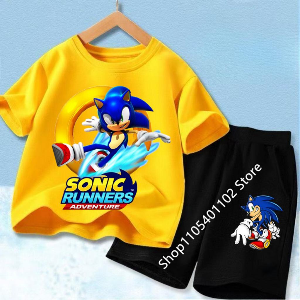 Fashion Anime Children's T-shirt Set Sonics The Hedgehog Top Short Sleeve + Shorts Two-piece Set Girls Boys Cosplay Costume
