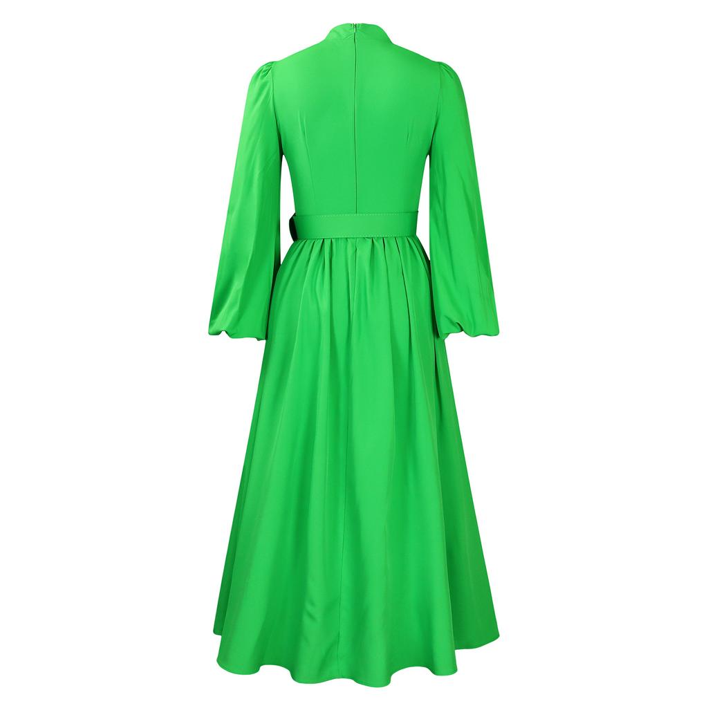 Spring and Autumn Plus Size Women's Dress Half High Neck Split Sleeve Waist Temperament Waist Slim Large Swing Dresses