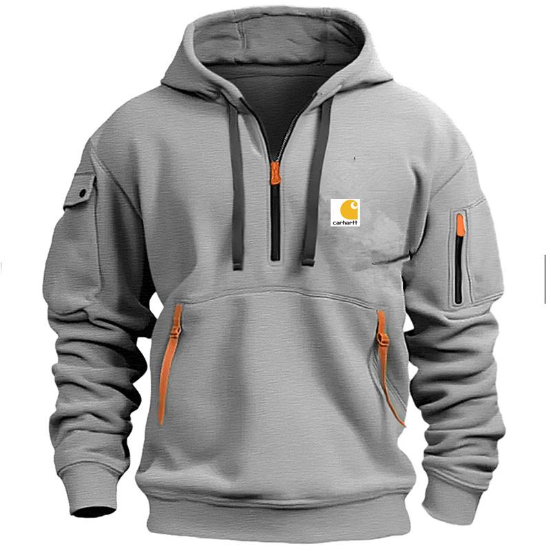 Herren-Kapuzenpullover mit mehreren Reißverschlusstaschen und samtigem Futter