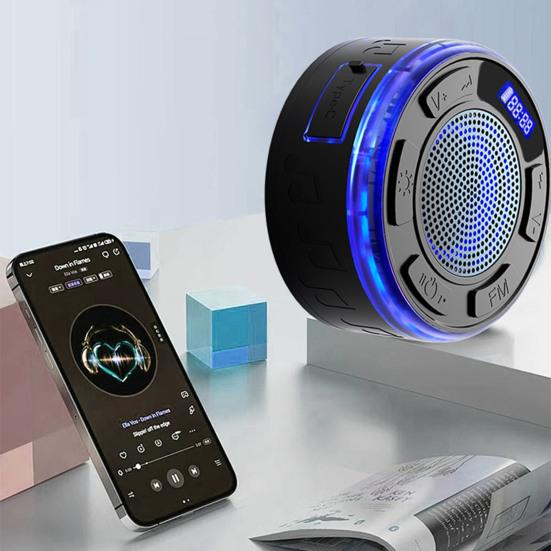 IPX7 Waterproof Shower Speaker with RGB Light LED Display Detachable Suction Cup Stereo Sound Bathroom Bluetooth-compatible Wireless Speaker