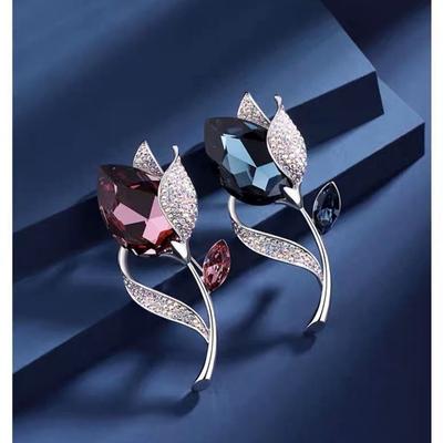 Neue Luxus Blau Kristall Blume Brosche Pins Für Frauen Elegante Charme Temperament Intarsien Strass Broschen Schmuck Hochzeit Geschenke