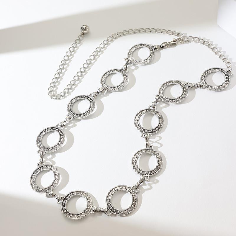 Spring High-end Circle Fashion Exquisite Engraving Geometric Metal Pants Chain for Women Mature Waist Chain