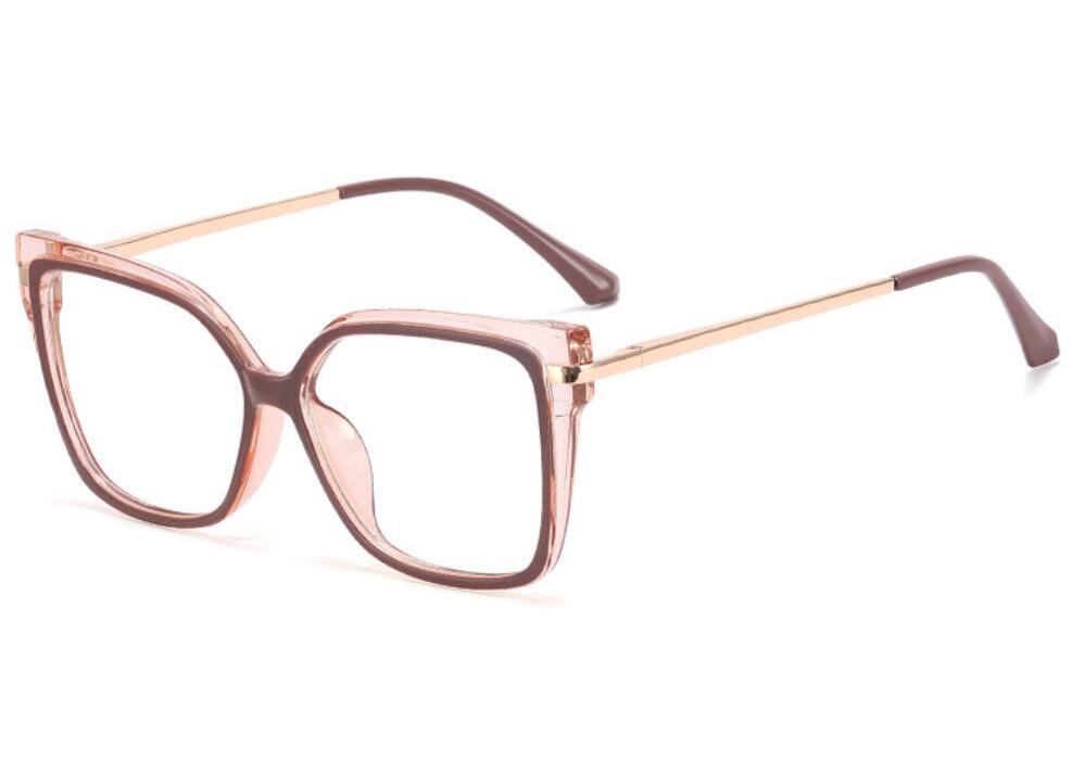 Gafas de Óptica de Moda para Miopía Mujer Montura Cuadrada Grande Estampado Leopardo Metal Filtro Luz Azul para Ordenador Ligeras 0~-6
