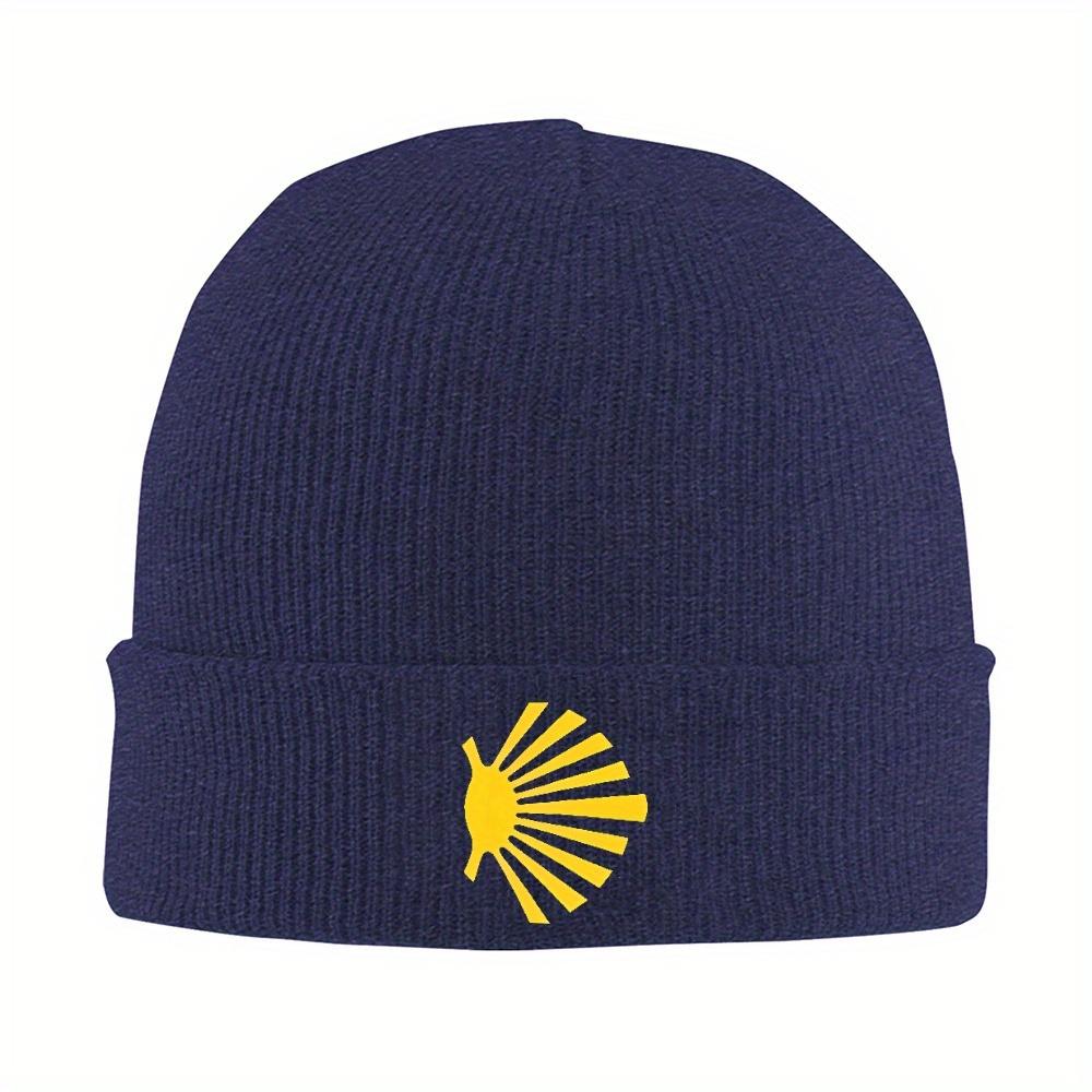 1pc Camino De Santiago Symbol Large Yellow Scallop Shell Warm Knitted Cap Bonnet Hat Autumn Winter Outdoor Beanies Hats Unisex Adul