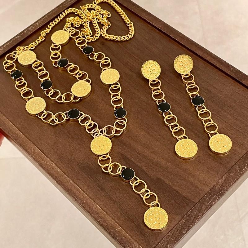 European and American Retro Gold Coin Earrings, Personalized Long Tassel Exaggerated Long Temperament Earrings Necklace Women's Sweater Chain