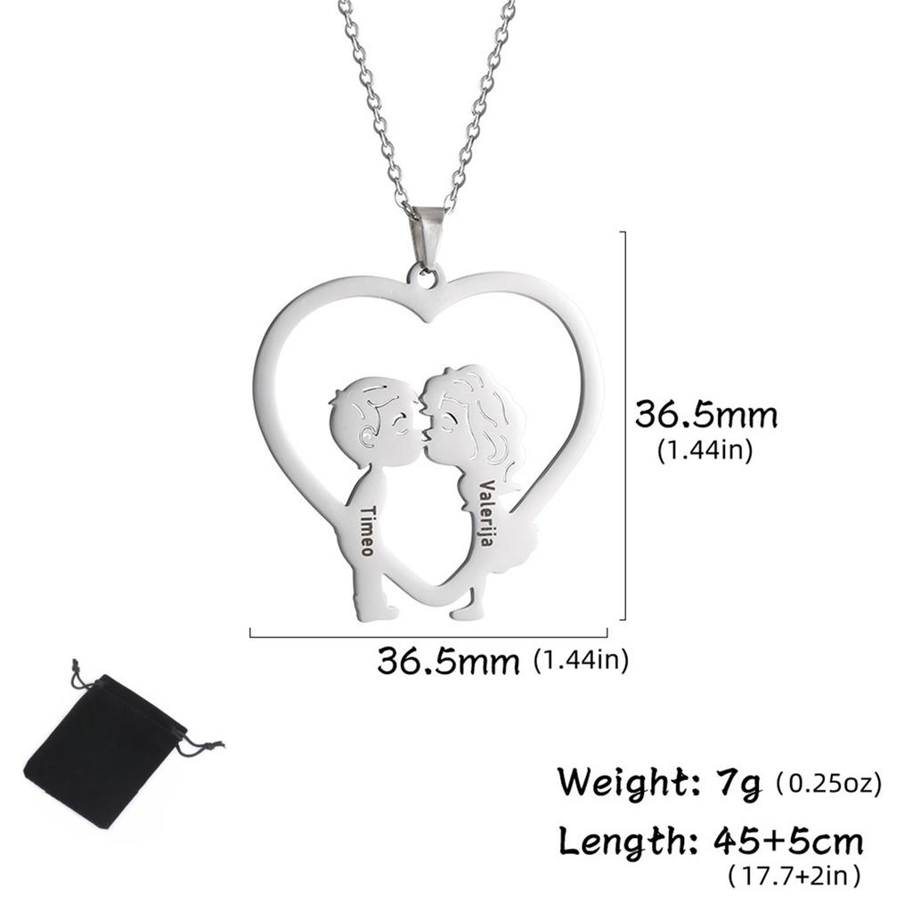 Customized Name Couple Kiss Little Person Necklace Stainless Steel Personalized Heart Name Love Necklace Jewelry Gift