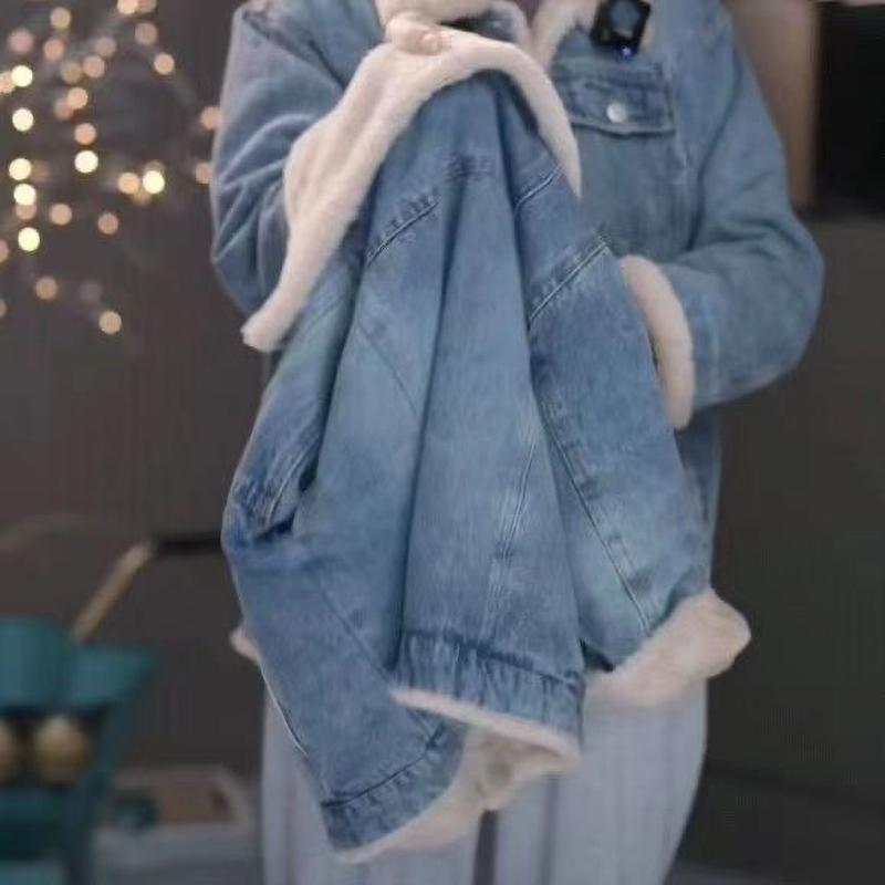 Girls Padded Denim Coat Boys Thicken Jacket Winter Children's Velvet Outerwear Autumn Warm Loose Parkas Kids Fashion Clothe