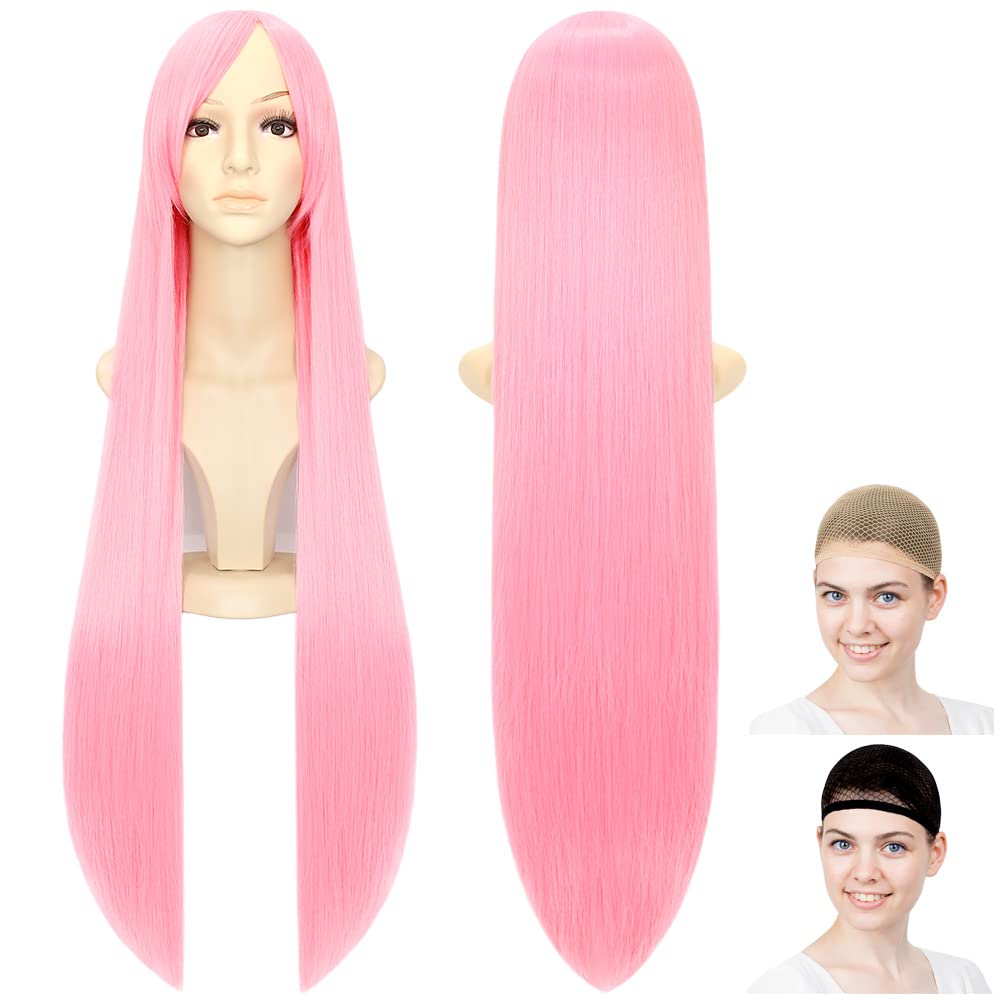 

CaseEden Супер длинный прямой парик с сеткой для парика (Набор из 2), Аксессуар для костюма, Купидон Розовый, 100см