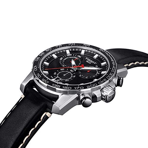 Tissot Men's Super Sport Chronograph Watch, Black Dial, Leather Strap, T1256171605100, Officially Imported