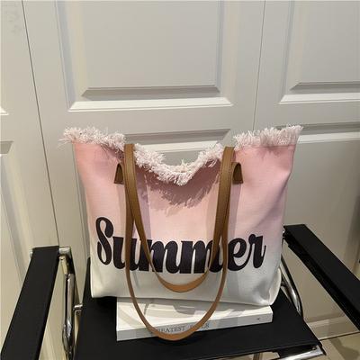 Summer New Fringed Rough Edge Design Handbag Casual Vacation Gradual Change Color Beautiful Shoulder Armpit Bag