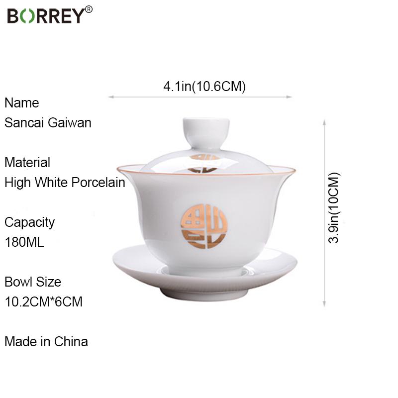 BORREY Bone China Gaiwan Weißes Porzellan Teekanne Reise Kung Fu Tee-Set Handbemalte Keramik Gaiwan Büro Teetasse Puer Kettlle