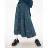 Vintage Brown Velvet A-Line Midi Dress Autumn Floral Embroidery Korean Style Over-Knee Long Dress