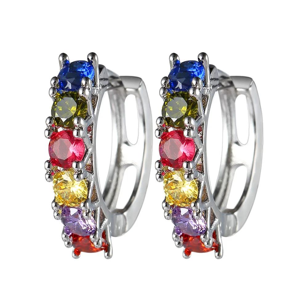 

Classic Round Gold Color Silver Stud Earrings Authentic Colorful Zircon Earrings For Women Fashion Silver Needle срібний