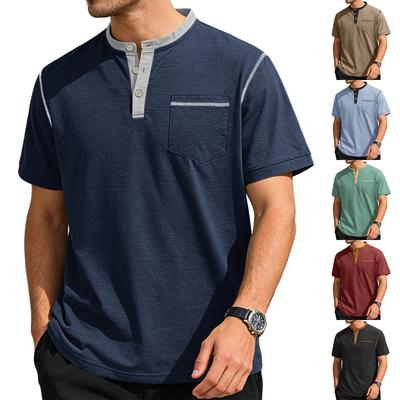 Men's Short-Sleeve Collar Colorblock Casual T-Shirt