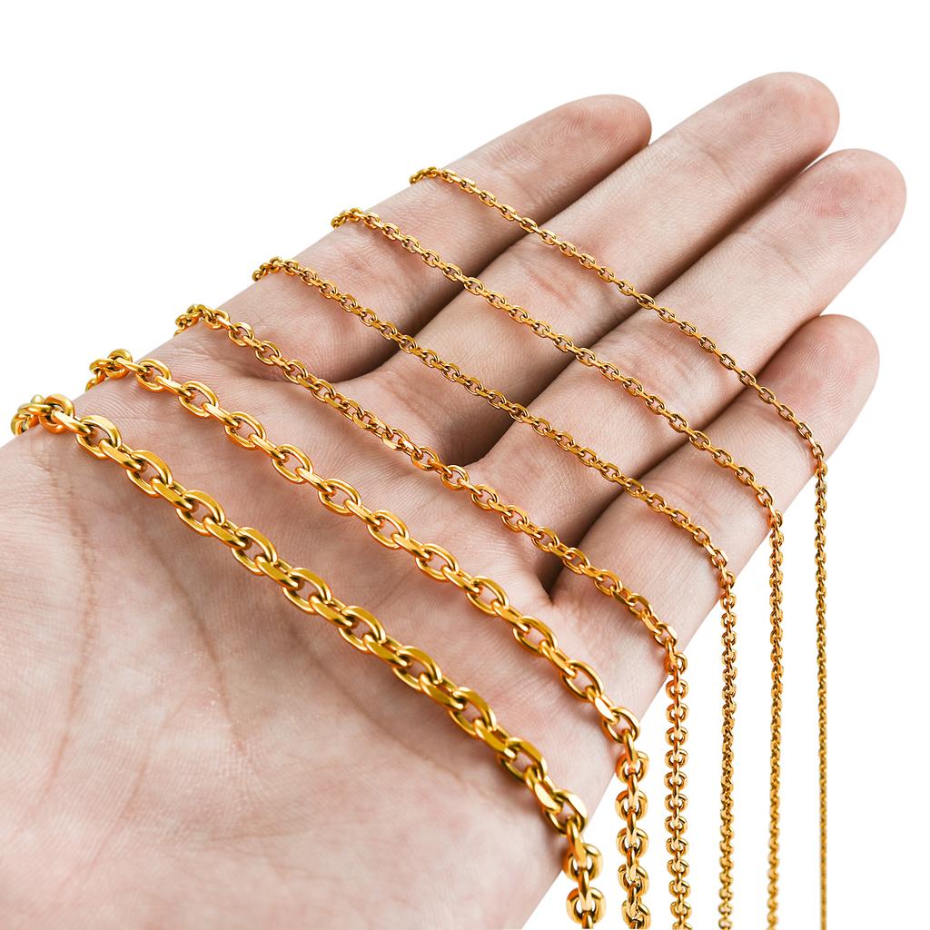 1.6/2.4/3/4/5mm Mens and Women Cut O Chain Gold Color Plated Stainless Steel Oval Rolo Necklace Choker Metal Jewelry Accessories
