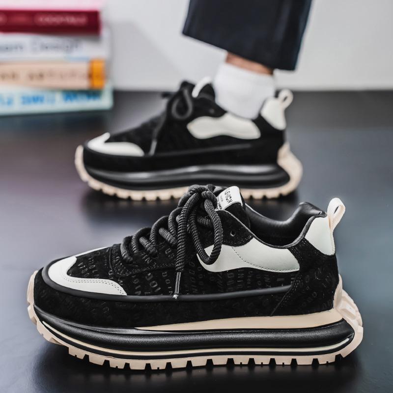 Chaussures de Papa Rétro Colorblock pour Homme: Baskets d'extérieur décontractées de printemps avec semelle épaisse pour gagner de la hauteur