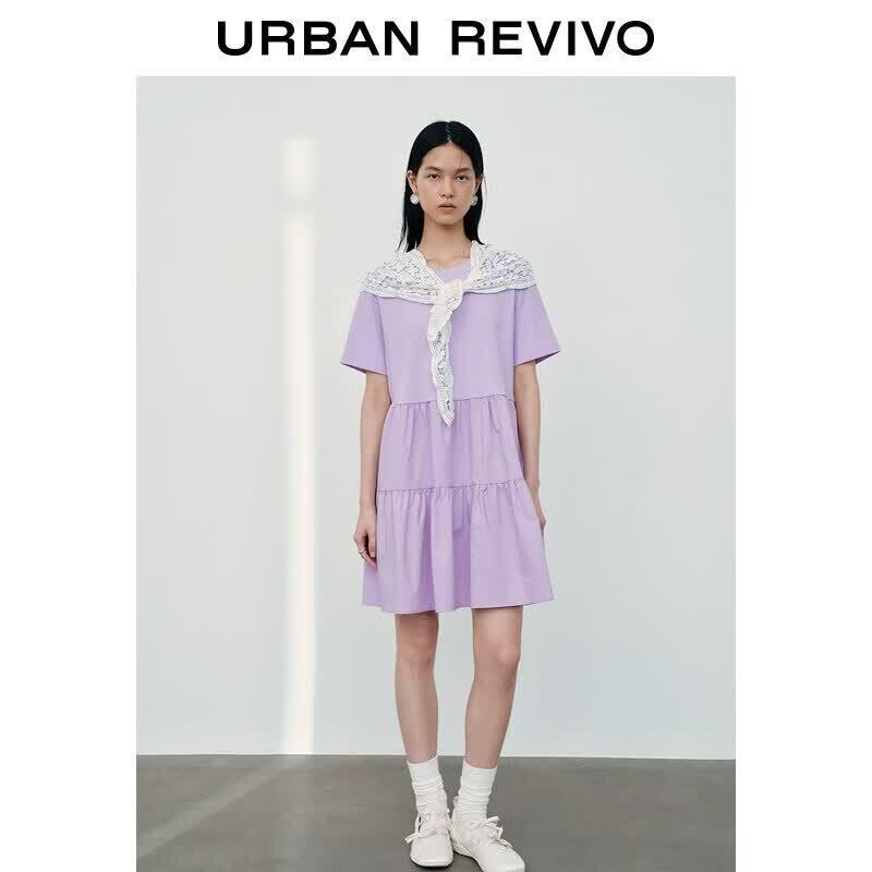 UR2026 Women's Casual Pastel Layered Ruffle Round Neck Dress