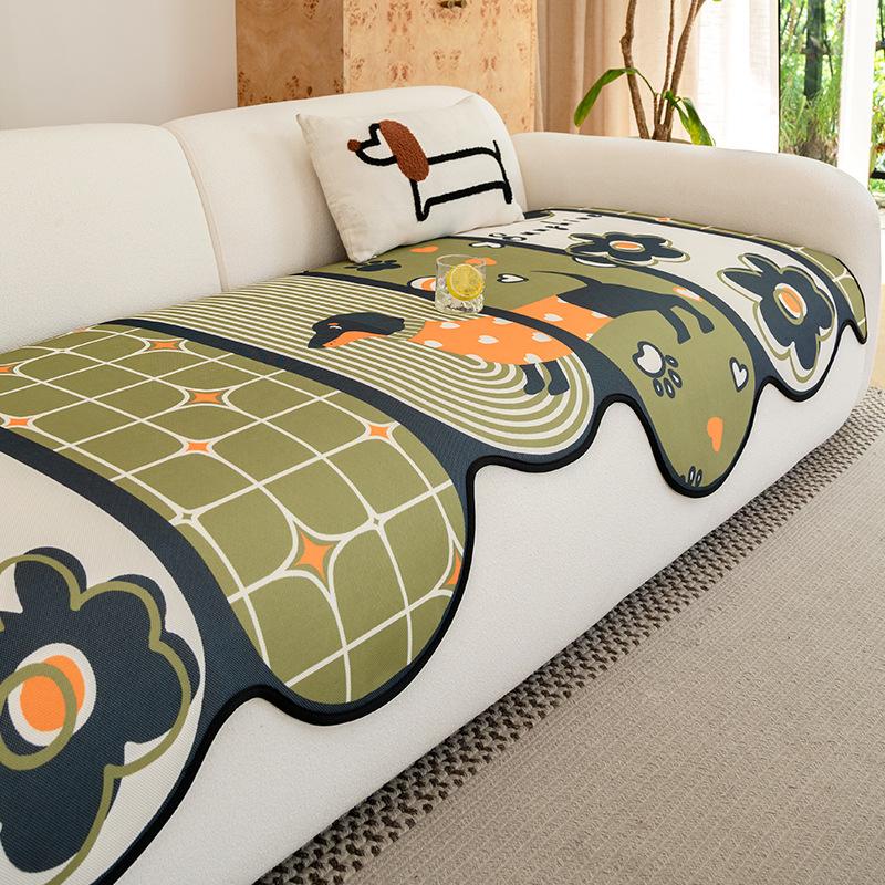 

2025 новый диванная подушка особой формы цельная прямой ряд нескользящая и прохладная подушка для дивана из ледяного шелка чехол-полотенце для дивана 90*70cm