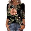 Mote Casual Rund Hals 3/4 Erme Løs Trykket T-skjorte Dame Topp