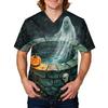 Men's Halloween Print Medical Scrub Top V Neck Tie Pocket Comfortable Fit Workwear for Healthcare Professionals Daily Use