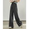 TERRE BLEUE Women's Plaid High-Waist Loose Straight-Leg Pants
