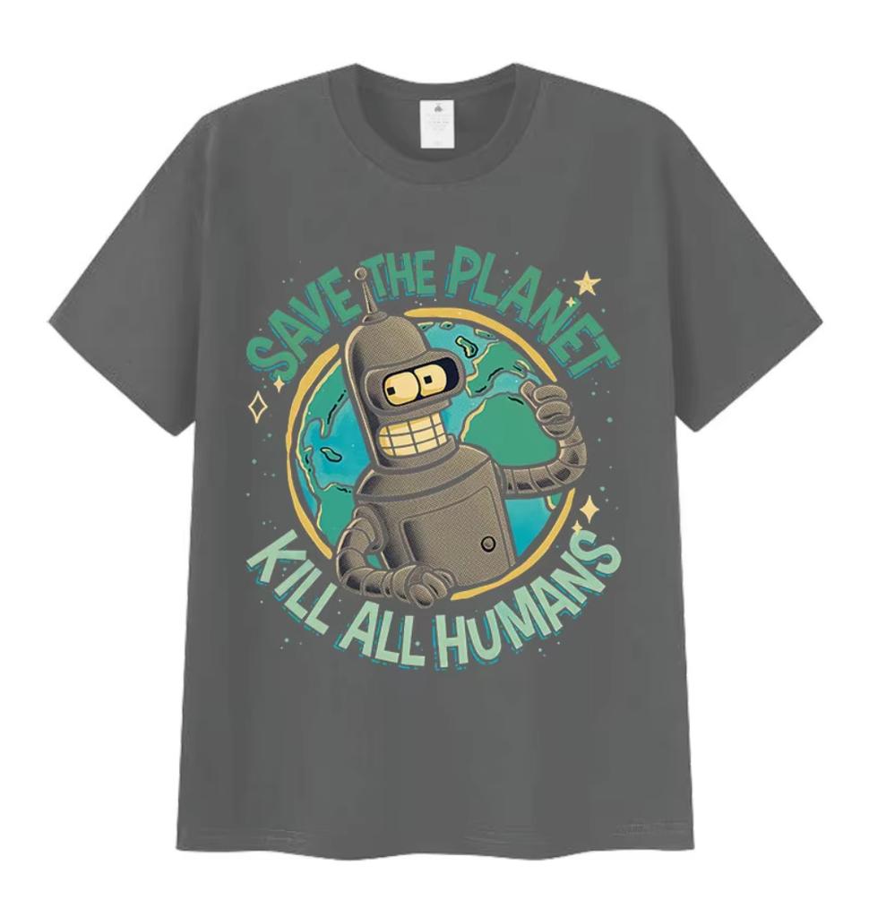 Divertenti Salva il Pianeta Uccidi Tutti gli Umani Robot Meme Grafica Magliette da Uomo Donna Abbigliamento Casual Maglietta a Maniche Corte Oversize Top
