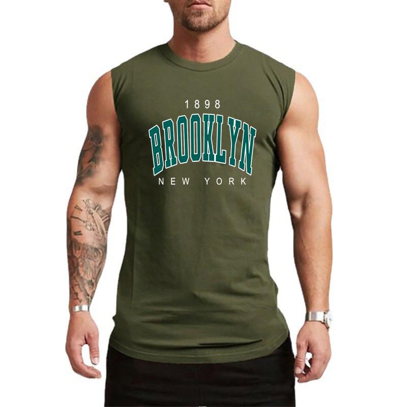 Muscleguys Sports Tank Top Men's Cotton Spring and Summer Thin Seamless Waistcoat Casual Sleeveless Wide Shoulder T-shirt