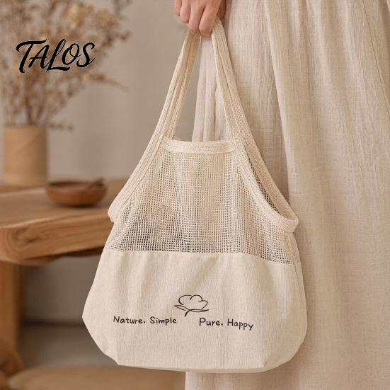 Canvas Shopping Bag, Mesh Splicing Large Capacity Tote Bag, Reusable Washable Canvas Grocery Bag, for Shopping And Daily Use