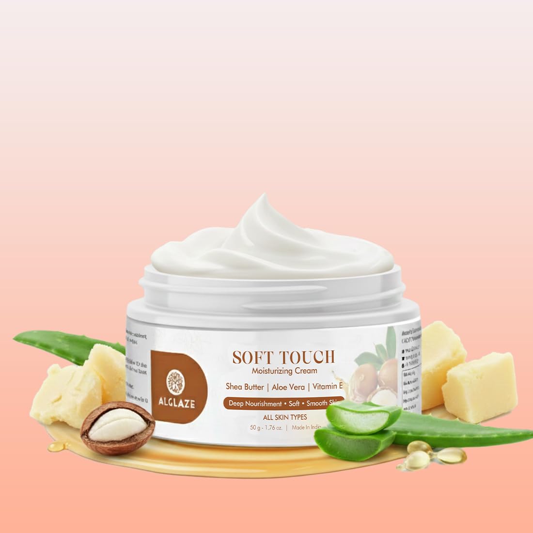 Alglaze Soft Touch Moisturizing Cream | Deep Nourishment with Shea Butter, Aloe Vera & Vitamin E | 50g