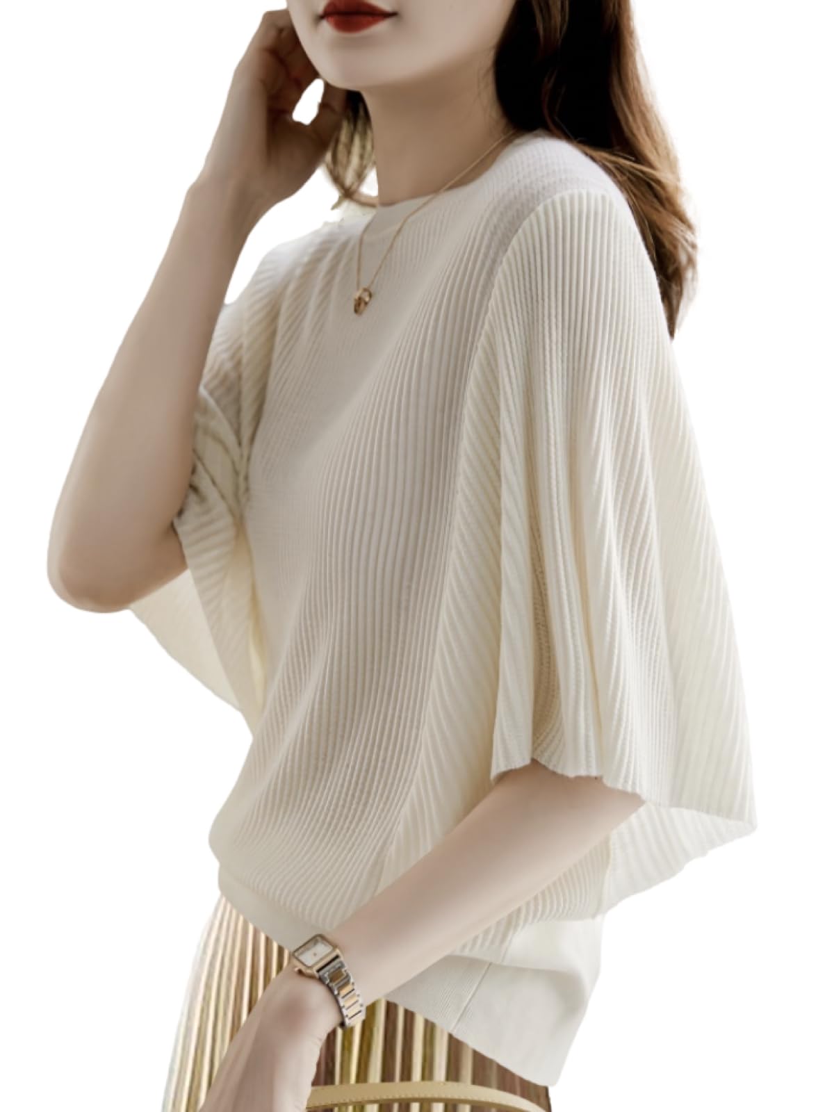 

Летний вязаный топ для короткий большой в рубчик для свободного дольмана BN242 WHT [BN1 Select] женский, красивый, рукава, размер, весна, лето, осень, свитер, вязаный, белый