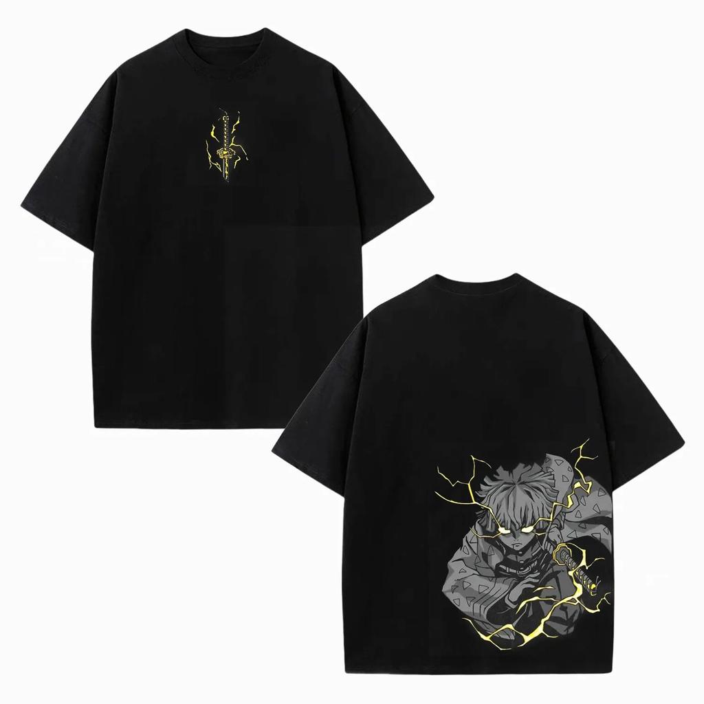 Anime Demon Slayer Zenitsu Agatsuma Graphic TShirt 100Cotton unisex Oversized Shirt Unisex Short Sleeve ONeck Y2k New Fashion