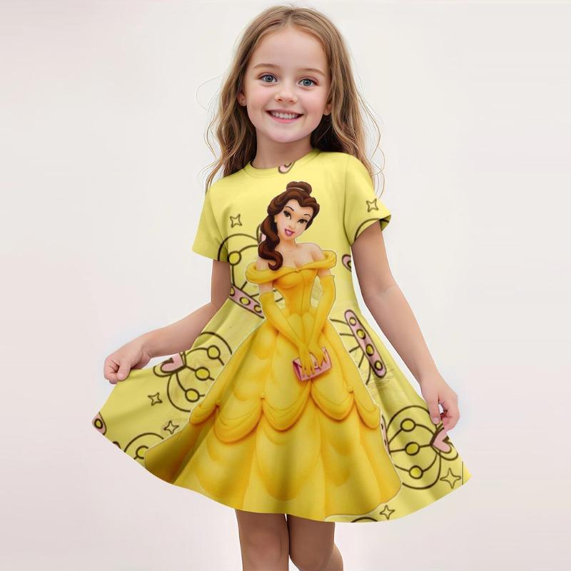 Disney Summer Hot Girl Short Sleeved Skirt Ice and Snow Romance Print 3D Printed Cartoon Pattern Elsa Princess Skirt