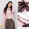 Women's Square Neck Long Sleeve Knit Sweater with Ribbons