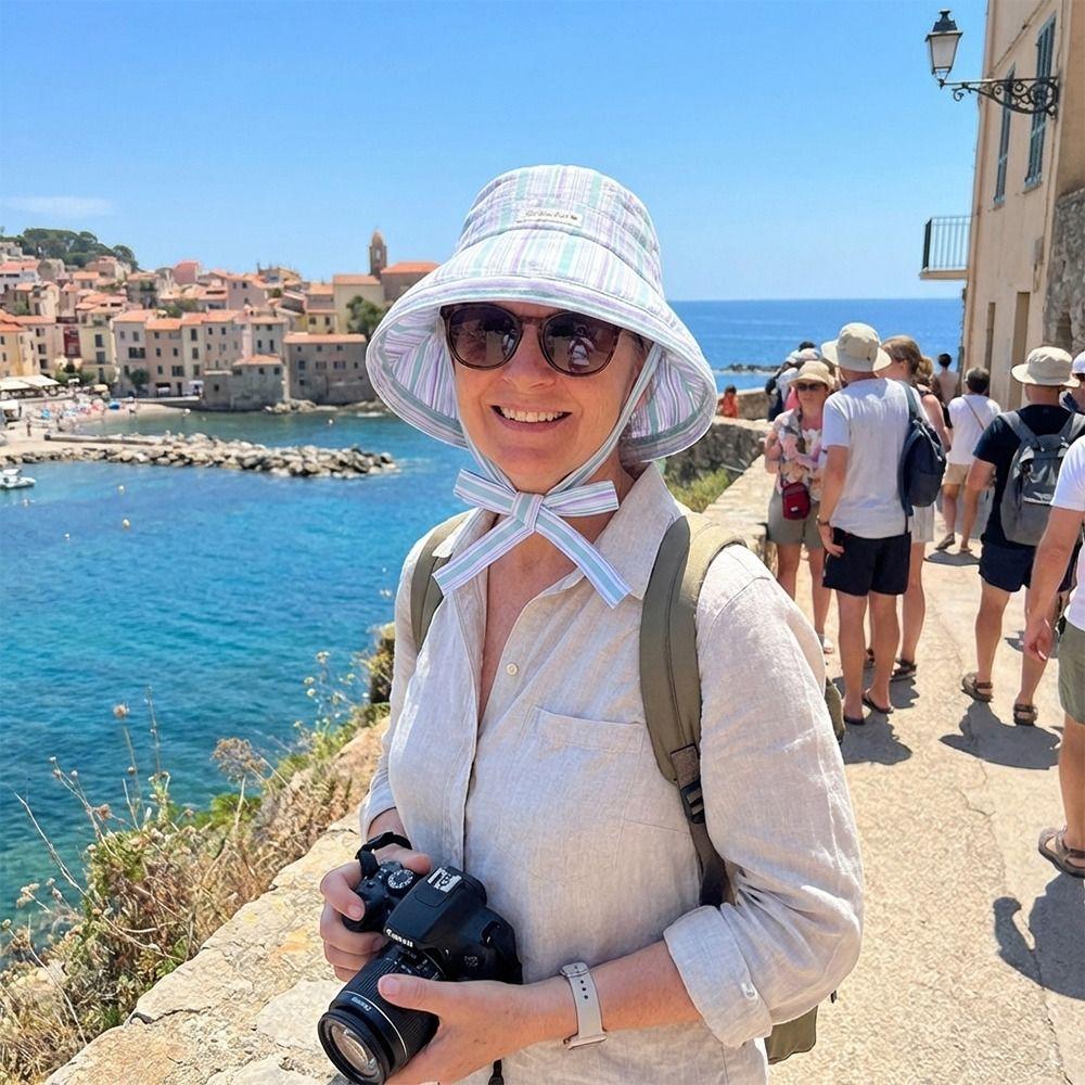 Large Brim Fisherman Hat Colorful Striped Summer Cap Korean Fashion Sun Hat  Women