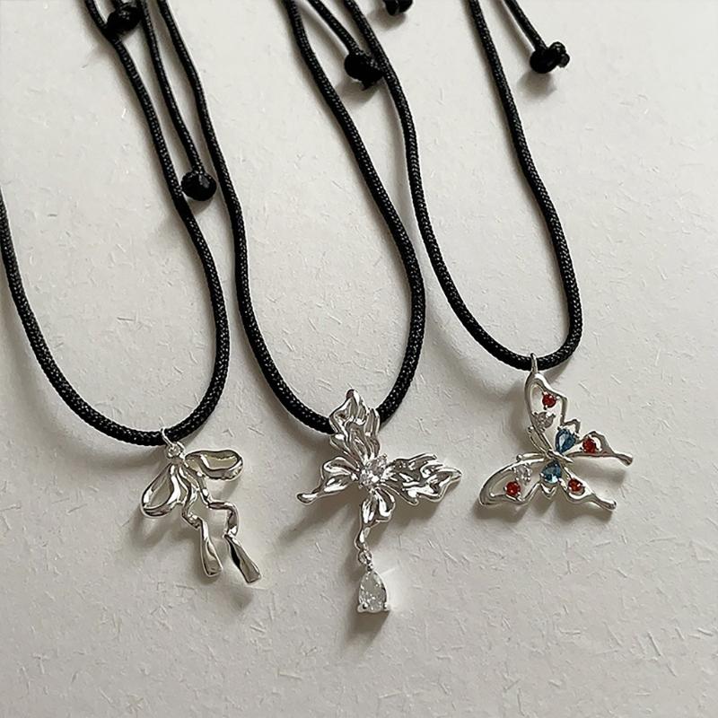 Sophisticated Alloy Butterfly Necklace Stylish Pull String Neckchain Adjustable Rope Chain Choker Stylish Clavicle Chain