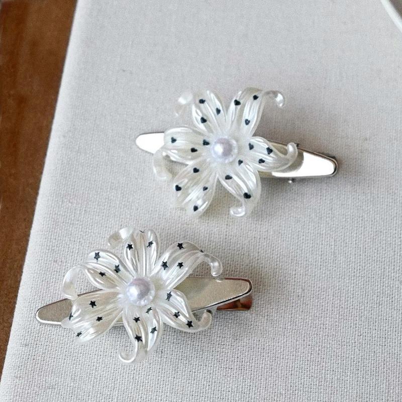 2/4Pcs Elegent Lily Hair Clips With Star Print Harajuku Vintage Ins Trendy Flower Shape Hairpin Aesthetic Hair Accessories Girls