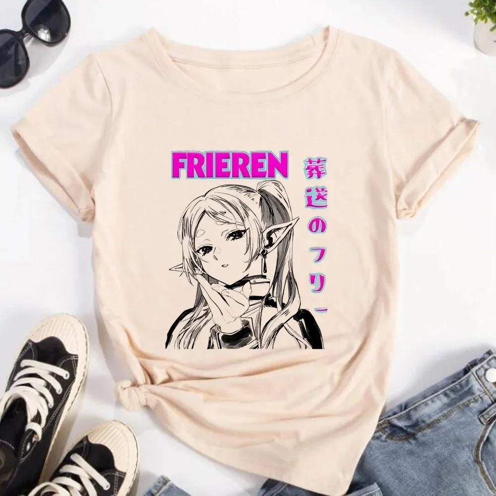Frieren: Beyond Journey's End Anime T-Shirt | Elf Girl Frieren Print | Unisex Cotton Casual Short Sleeve Tee | Japanese Retro Streetwear