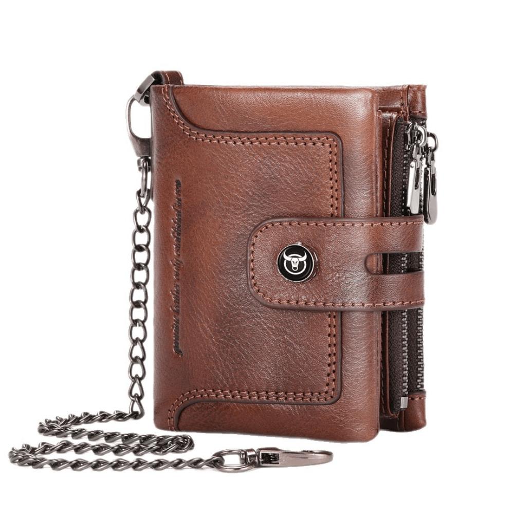 Portefeuille Vertical pour Homme à Fermeture Éclair, Bouton, Multi-Cartes coffee multicolore
