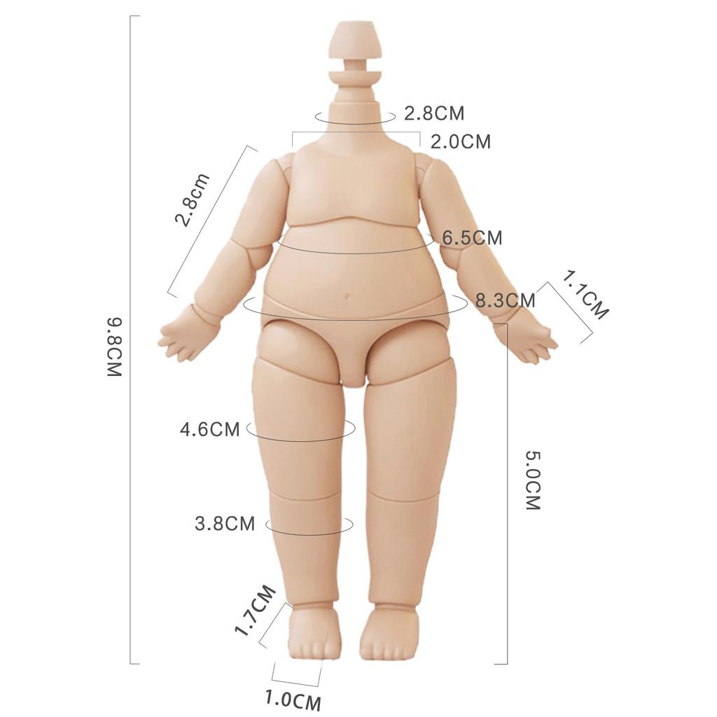 YMY 9.8cm Pear-Shaped Doll Body with YMY 1/12 Scale Cute Fat Action Figure, Light Tan, Suitable for New Year's Gifts, with 1/8 BJD and GSC Doll Heads