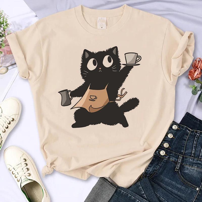 

Funny Art Coffee Cat Print Casual TShirt Graphic Print Design Round Neck Tee Spring Summer T Shirt Fashion Clothing S