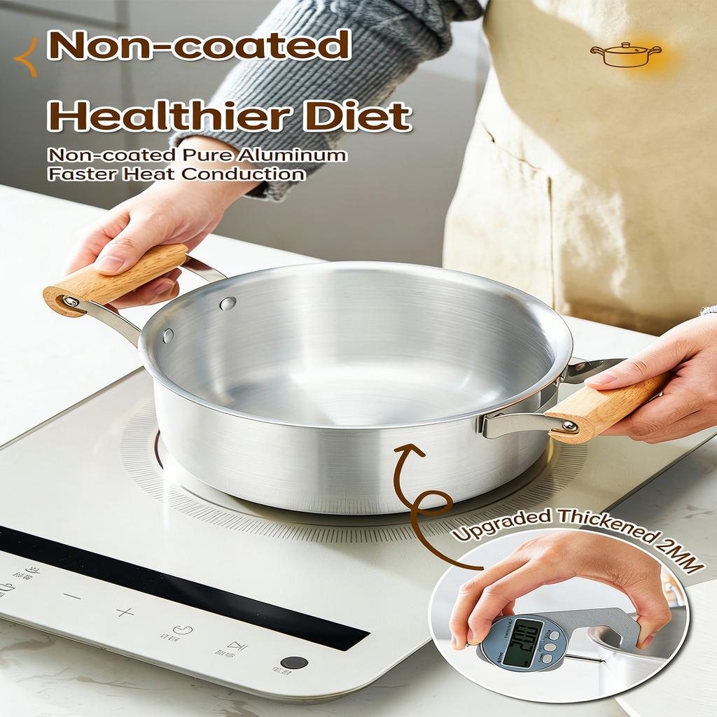 Family Cooking Pot Aluminum Soup Stock Pot with Glass Lid and Double Wooden Handle Ensuring Safety and Efficiency